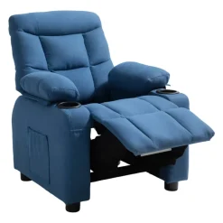 VEVOR Kids Reclining Chair, Toddler Recliner with Cup Holders and Pockets, 107° to 126° Adjustable Backrest, Breathable Polyester Fabric Recliner Couch with Footrest, for Boys & Girls, Children(Blue)