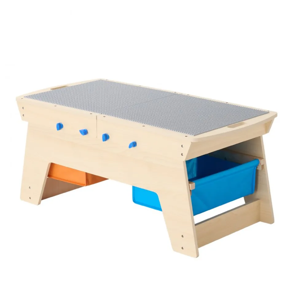VEVOR Kids Reversible Wooden Activity Table, Multi-Purpose Activity Play Table with 200 Building Bricks & 3 Storage Bins for Kids 3+ Years, Large Storage Space, Present for Boys & Girls, Natural