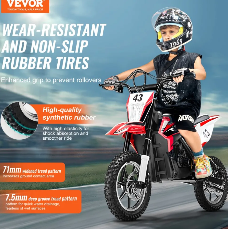 VEVOR Kids Ride On Motorcycle, 36V Battery Powered Electric Motorcycle with Speed Up to 15.5mph, Treaded Tires, Battery Gauge, Dual Brakes, Ride on Toys for Children Boys Girls Aged 14+