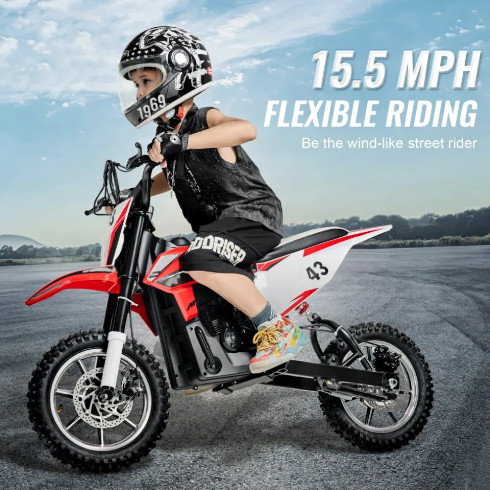 VEVOR Kids Ride On Motorcycle, 36V Battery Powered Electric Motorcycle with Speed Up to 15.5mph, Treaded Tires, Battery Gauge, Dual Brakes, Ride on Toys for Children Boys Girls Aged 14+