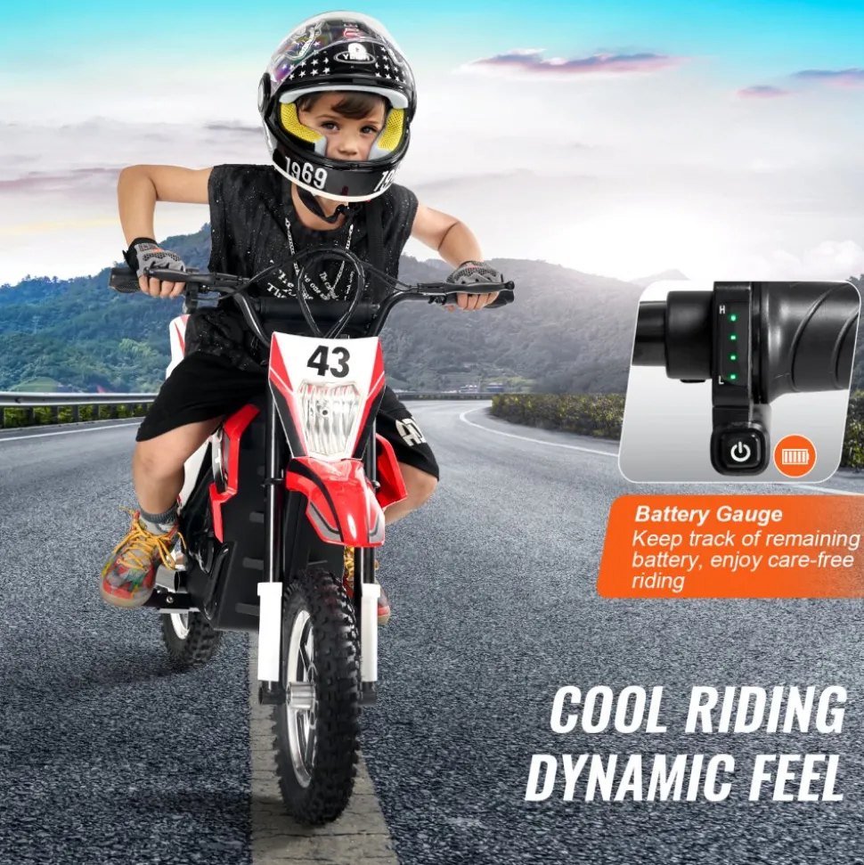 VEVOR Kids Ride On Motorcycle, 36V Battery Powered Electric Motorcycle with Speed Up to 15.5mph, Treaded Tires, Battery Gauge, Dual Brakes, Ride on Toys for Children Boys Girls Aged 14+