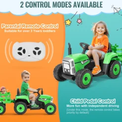 VEVOR Kids Ride on Tractor 12V Electric Toy Tractor with Trailer Remote Control