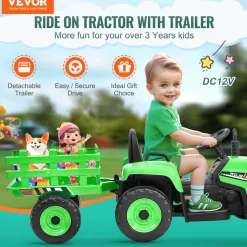 VEVOR Kids Ride on Tractor 12V Electric Toy Tractor with Trailer Remote Control