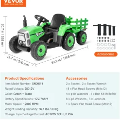 VEVOR Kids Ride on Tractor 12V Electric Toy Tractor with Trailer Remote Control