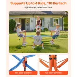VEVOR Kids Seesaw, 110 lbs Load Capacity per Seat, Sit and Spin Teeter Totter with 4-prong Support Legs, Kids Outdoor Playground Equipment, Swiveling 360 Degrees Rotating for Children Aged 3+, 4 Seats