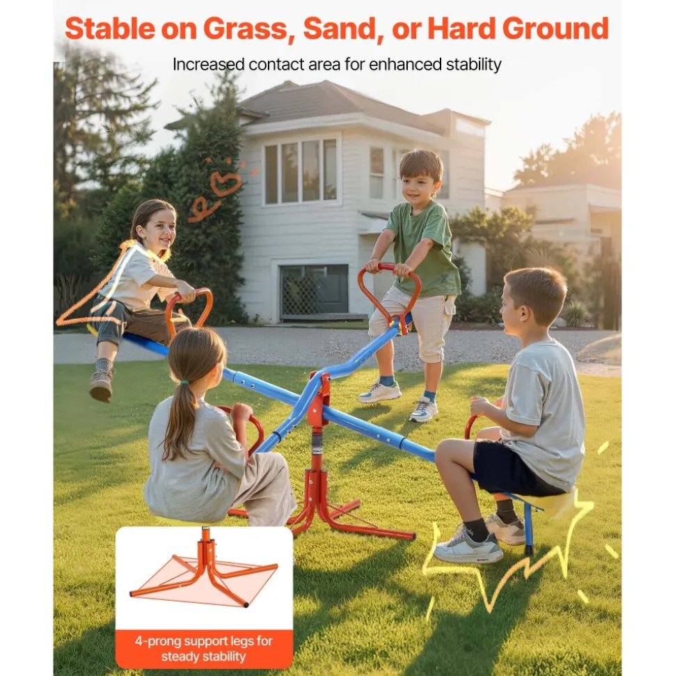 VEVOR Kids Seesaw, 55 lbs Load Capacity per Seat, Sit and Spin Teeter Totter with Handles, Kids Outdoor Playground Equipment, Swiveling 360 Degrees Rotating for Children Aged 3+, Multi Colored