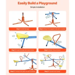 VEVOR Kids Seesaw, 55 lbs Load Capacity per Seat, Sit and Spin Teeter Totter with Handles, Kids Outdoor Playground Equipment, Swiveling 360 Degrees Rotating for Children Aged 3+, Multi Colored
