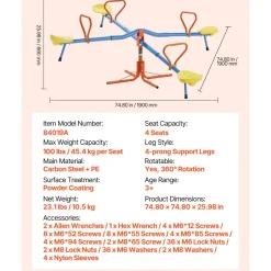 VEVOR Kids Seesaw, 55 lbs Load Capacity per Seat, Sit and Spin Teeter Totter with Handles, Kids Outdoor Playground Equipment, Swiveling 360 Degrees Rotating for Children Aged 3+, Multi Colored