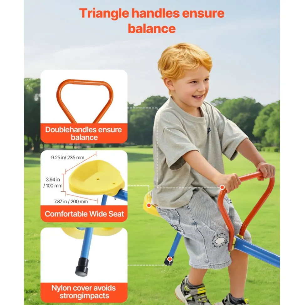 VEVOR Kids Seesaw, 55 lbs Load Capacity per Seat, Sit and Spin Teeter Totter with Handles, Kids Outdoor Playground Equipment, Swiveling 360 Degrees Rotating for Children Aged 3+, Multi Colored