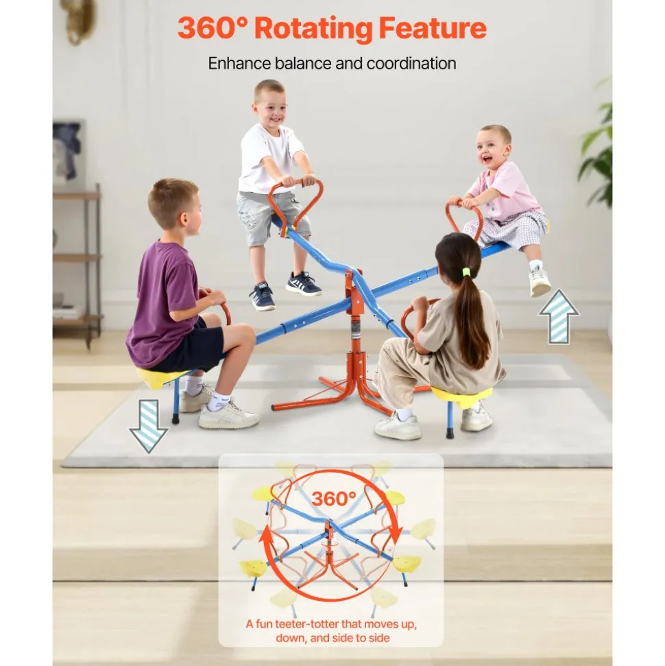VEVOR Kids Seesaw, 55 lbs Load Capacity per Seat, Sit and Spin Teeter Totter with Handles, Kids Outdoor Playground Equipment, Swiveling 360 Degrees Rotating for Children Aged 3+, Multi Colored