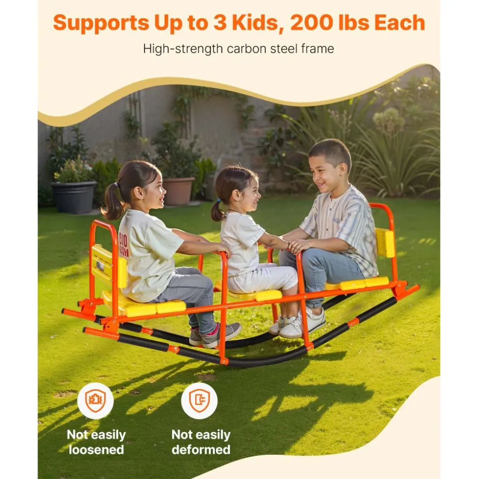 VEVOR Kids Seesaw, 200 lbs Load Capacity, Metal Rocking Teeter Totter with Handles, Toddler Seesaw for Children Aged 3+, Kids Outdoor Playground Equipment for Lawn, Backyard, Playground, 2 Seats