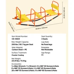 VEVOR Kids Seesaw, 200 lbs Load Capacity, Metal Rocking Teeter Totter with Handles, Toddler Seesaw for Children Aged 3+, Kids Outdoor Playground Equipment for Lawn, Backyard, Playground, 2 Seats