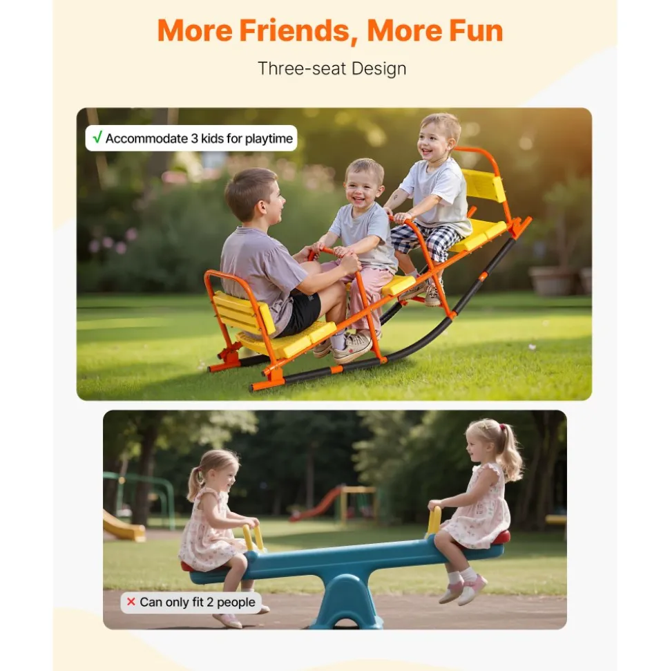 VEVOR Kids Seesaw, 200 lbs Load Capacity, Metal Rocking Teeter Totter with Handles, Toddler Seesaw for Children Aged 3+, Kids Outdoor Playground Equipment for Lawn, Backyard, Playground, 2 Seats