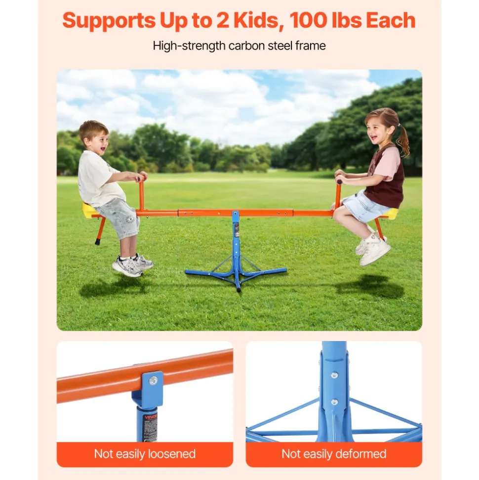 VEVOR Kids Seesaw, 100 lbs Load Capacity per Seat, Sit and Spin Teeter Totter with 3-prong Support Legs, Kids Outdoor Playground Equipment, Swiveling 360 Degrees Rotating for Children Aged 3+