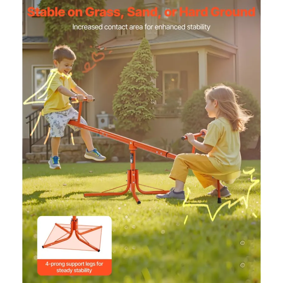 VEVOR Kids Seesaw, 100 lbs Load Capacity per Seat, Sit and Spin Teeter Totter with 4-prong Support Legs, Kids Outdoor Playground Equipment, Swiveling 360 Degrees Rotating for Children Aged 3+