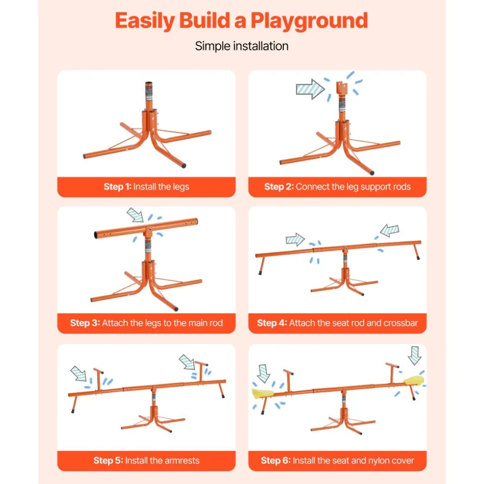 VEVOR Kids Seesaw, 100 lbs Load Capacity per Seat, Sit and Spin Teeter Totter with 4-prong Support Legs, Kids Outdoor Playground Equipment, Swiveling 360 Degrees Rotating for Children Aged 3+