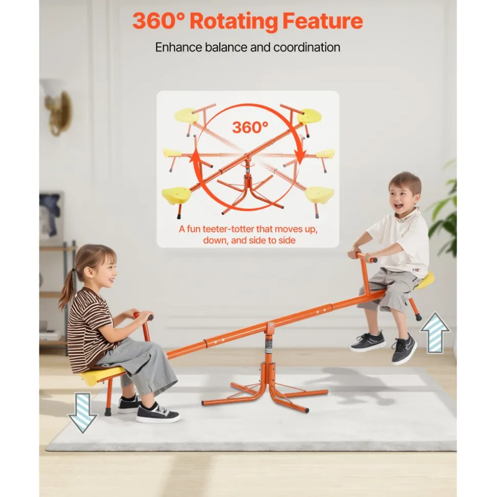 VEVOR Kids Seesaw, 100 lbs Load Capacity per Seat, Sit and Spin Teeter Totter with 4-prong Support Legs, Kids Outdoor Playground Equipment, Swiveling 360 Degrees Rotating for Children Aged 3+