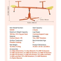 VEVOR Kids Seesaw, 100 lbs Load Capacity per Seat, Sit and Spin Teeter Totter with 4-prong Support Legs, Kids Outdoor Playground Equipment, Swiveling 360 Degrees Rotating for Children Aged 3+