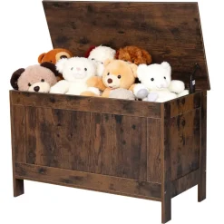 VEVOR Kids Storage Bench, Wooden Toy Box Chest, Large Storage Cabinet with Safety Hinge, Toddlers Retro Storage Bench for Playroom, Living Room or Entryway, 29.7 x 15.3 x 18.9 in, Easy Assembly, Brown