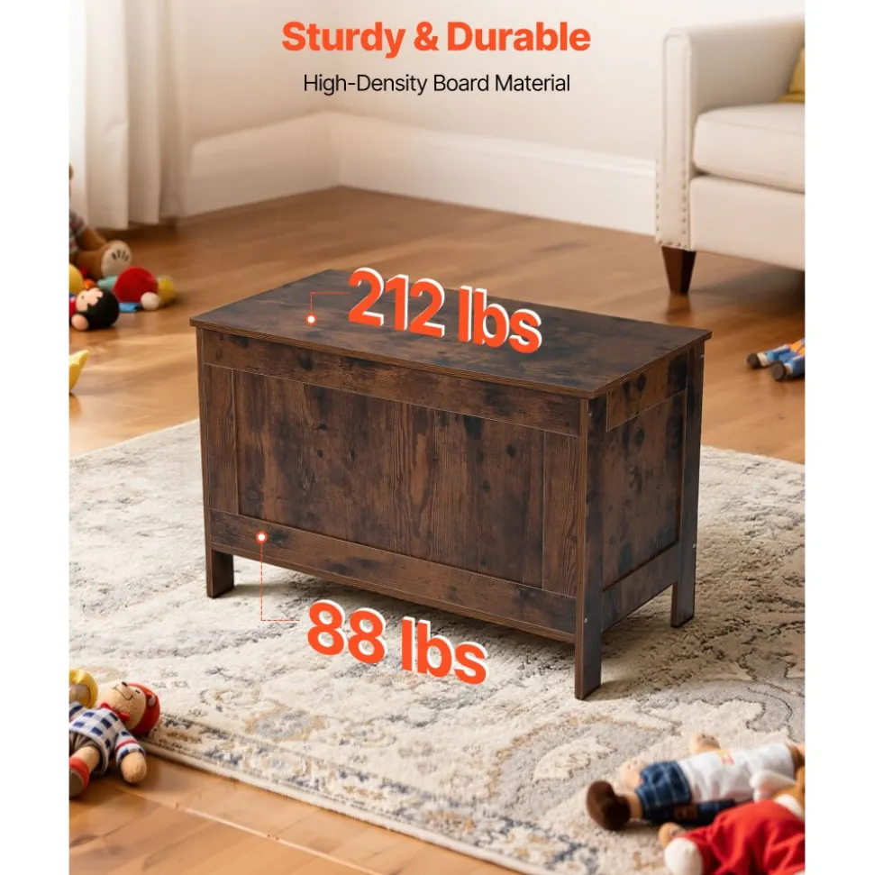 VEVOR Kids Storage Bench, Wooden Toy Box Chest, Large Storage Cabinet with Safety Hinge, Toddlers Retro Storage Bench for Playroom, Living Room or Entryway, 29.7 x 15.3 x 18.9 in, Easy Assembly, Brown