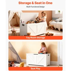 VEVOR Kids Storage Bench, Wooden Toy Box Chest, Large Storage Cabinet with Safety Hinge, Toddlers Storage Bench for Playroom, Living Room or Entryway, Easy Assembly, 38.98 x 15.55 x 18.9 in, White