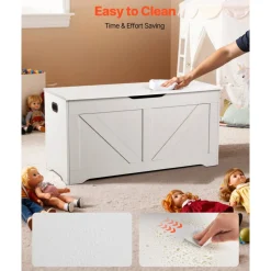 VEVOR Kids Storage Bench, Wooden Toy Box Chest, Large Storage Cabinet with Safety Hinge, Toddlers Storage Bench for Playroom, Living Room or Entryway, Easy Assembly, 38.98 x 15.55 x 18.9 in, White