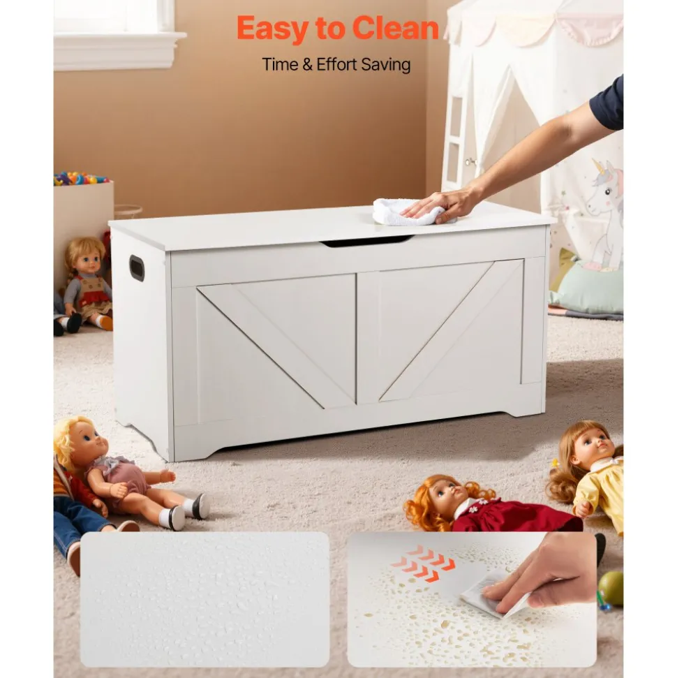 VEVOR Kids Storage Bench, Wooden Toy Box Chest, Large Storage Cabinet with Safety Hinge, Toddlers Storage Bench for Playroom, Living Room or Entryway, Easy Assembly, 38.98 x 15.55 x 18.9 in, White