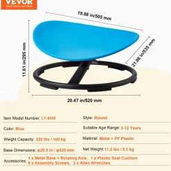 VEVOR Kids Swivel Chair, 220 LBS Capacity, Sensory Spinning Chair, Autistic Kids Sensory Toy Chair with Non-Slip Metal Base, Toddler Sit and Spin Chair for Coordination Balance Focus Training Blue