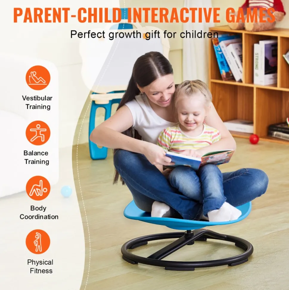 VEVOR Kids Swivel Chair, 220 LBS Capacity, Sensory Spinning Chair, Autistic Kids Sensory Toy Chair with Non-Slip Metal Base, Toddler Sit and Spin Chair for Coordination Balance Focus Training Blue