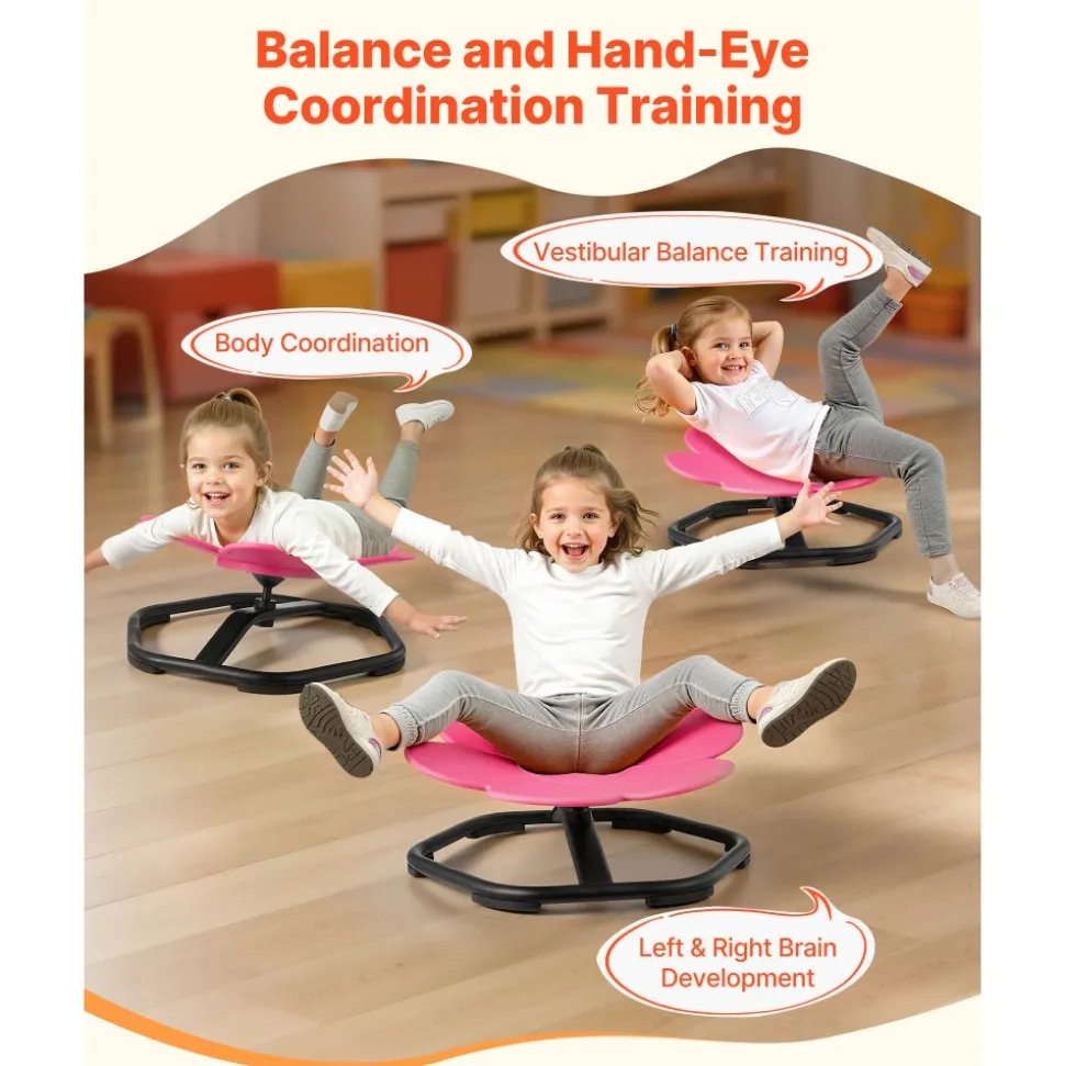 VEVOR Kids Swivel Chair, 220 lbs Capacity, Sensory Spinning Chair, Autistic Kids Sensory Toy Seat with Non-Slip Metal Base, Round Shape Toddler Sit & Spin Seat for Coordination Balance Focus, Orange