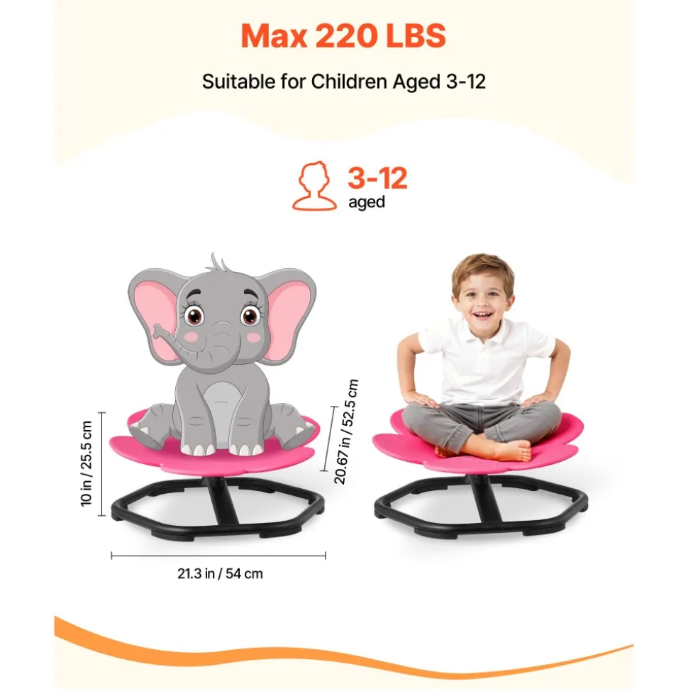 VEVOR Kids Swivel Chair, 220 lbs Capacity, Sensory Spinning Chair, Autistic Kids Sensory Toy Seat with Non-Slip Metal Base, Round Shape Toddler Sit & Spin Seat for Coordination Balance Focus, Orange