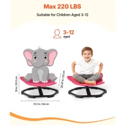 VEVOR Kids Swivel Chair, 220 lbs Capacity, Elephant Shape Sensory Spinning Chair, Autistic Kids Sensory Toy Seat with Non-Slip Metal Base, Toddler Sit & Spin Seat for Coordination Balance Focus, Red
