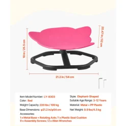 VEVOR Kids Swivel Chair, 220 lbs Capacity, Elephant Shape Sensory Spinning Chair, Autistic Kids Sensory Toy Seat with Non-Slip Metal Base, Toddler Sit & Spin Seat for Coordination Balance Focus, Red