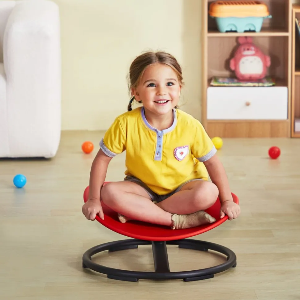 VEVOR Kids Swivel Chair, 220 LBS Capacity, Sensory Spinning Chair, Autistic Kids Sensory Toy Chair with Non-Slip Metal Base, Toddler Sit and Spin Chair for Coordination Balance Focus Training Red