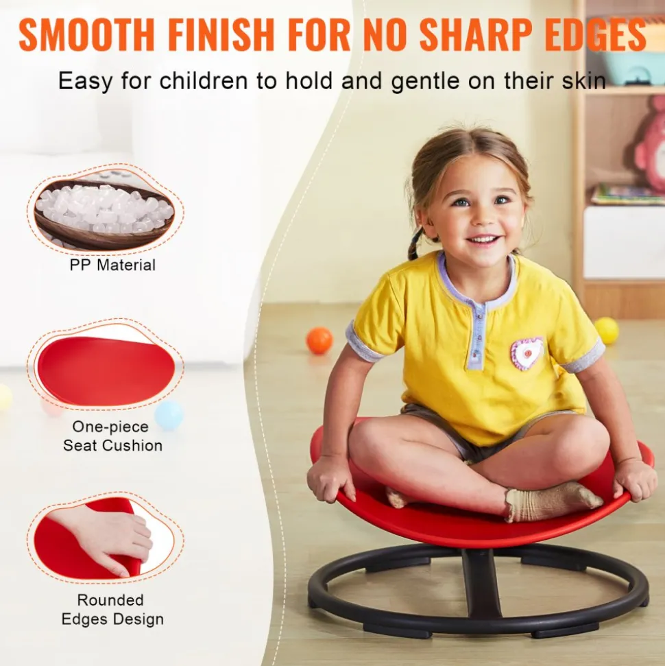 VEVOR Kids Swivel Chair, 220 LBS Capacity, Sensory Spinning Chair, Autistic Kids Sensory Toy Chair with Non-Slip Metal Base, Toddler Sit and Spin Chair for Coordination Balance Focus Training Red