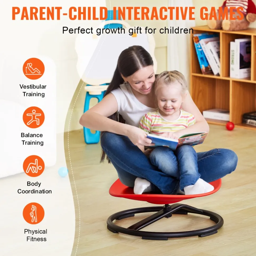 VEVOR Kids Swivel Chair, 220 LBS Capacity, Sensory Spinning Chair, Autistic Kids Sensory Toy Chair with Non-Slip Metal Base, Toddler Sit and Spin Chair for Coordination Balance Focus Training Red