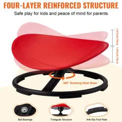 VEVOR Kids Swivel Chair, 220 LBS Capacity, Sensory Spinning Chair, Autistic Kids Sensory Toy Chair with Non-Slip Metal Base, Toddler Sit and Spin Chair for Coordination Balance Focus Training Red