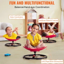VEVOR Kids Swivel Chair, 220 LBS Capacity, Sensory Spinning Chair, Autistic Kids Sensory Toy Chair with Non-Slip Metal Base, Toddler Sit and Spin Chair for Coordination Balance Focus Training Red