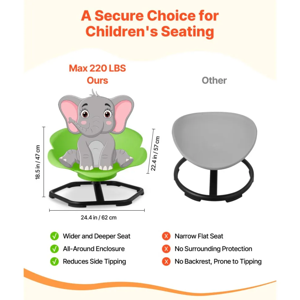 VEVOR Kids Swivel Chair, 220 lbs Capacity, Cylinder Shape Sensory Spinning Chair, Autistic Kids Sensory Toy Seat with Non-Slip Metal Base, Toddler Sit & Spin Seat for Coordination Balance Focus, Green