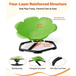 VEVOR Kids Swivel Chair, 220 lbs Capacity, Cylinder Shape Sensory Spinning Chair, Autistic Kids Sensory Toy Seat with Non-Slip Metal Base, Toddler Sit & Spin Seat for Coordination Balance Focus, Green