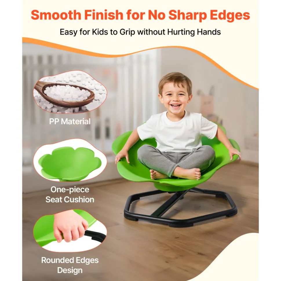 VEVOR Kids Swivel Chair, 220 lbs Capacity, Cylinder Shape Sensory Spinning Chair, Autistic Kids Sensory Toy Seat with Non-Slip Metal Base, Toddler Sit & Spin Seat for Coordination Balance Focus, Green
