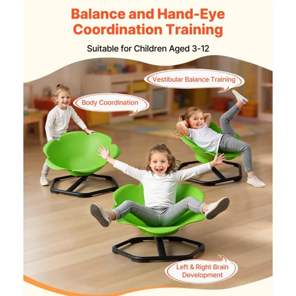 VEVOR Kids Swivel Chair, 220 lbs Capacity, Cylinder Shape Sensory Spinning Chair, Autistic Kids Sensory Toy Seat with Non-Slip Metal Base, Toddler Sit & Spin Seat for Coordination Balance Focus, Green