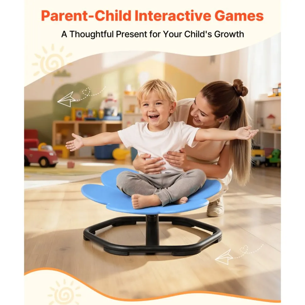 VEVOR Kids Swivel Chair, 220 lbs Capacity, Flower Shape Sensory Spinning Chair, Autistic Kids Sensory Toy Seat with Non-Slip Metal Base, Toddler Sit & Spin Seat for Coordination Balance Focus, Blue