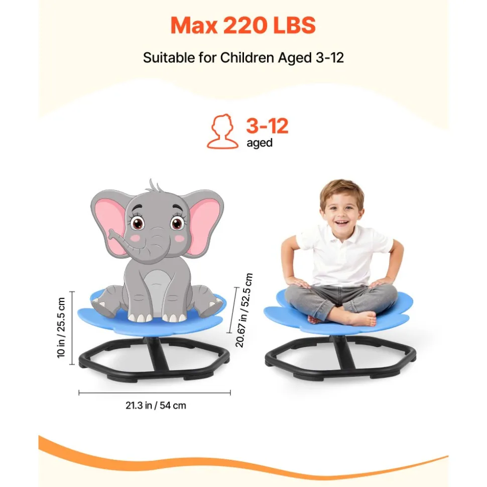VEVOR Kids Swivel Chair, 220 lbs Capacity, Flower Shape Sensory Spinning Chair, Autistic Kids Sensory Toy Seat with Non-Slip Metal Base, Toddler Sit & Spin Seat for Coordination Balance Focus, Blue