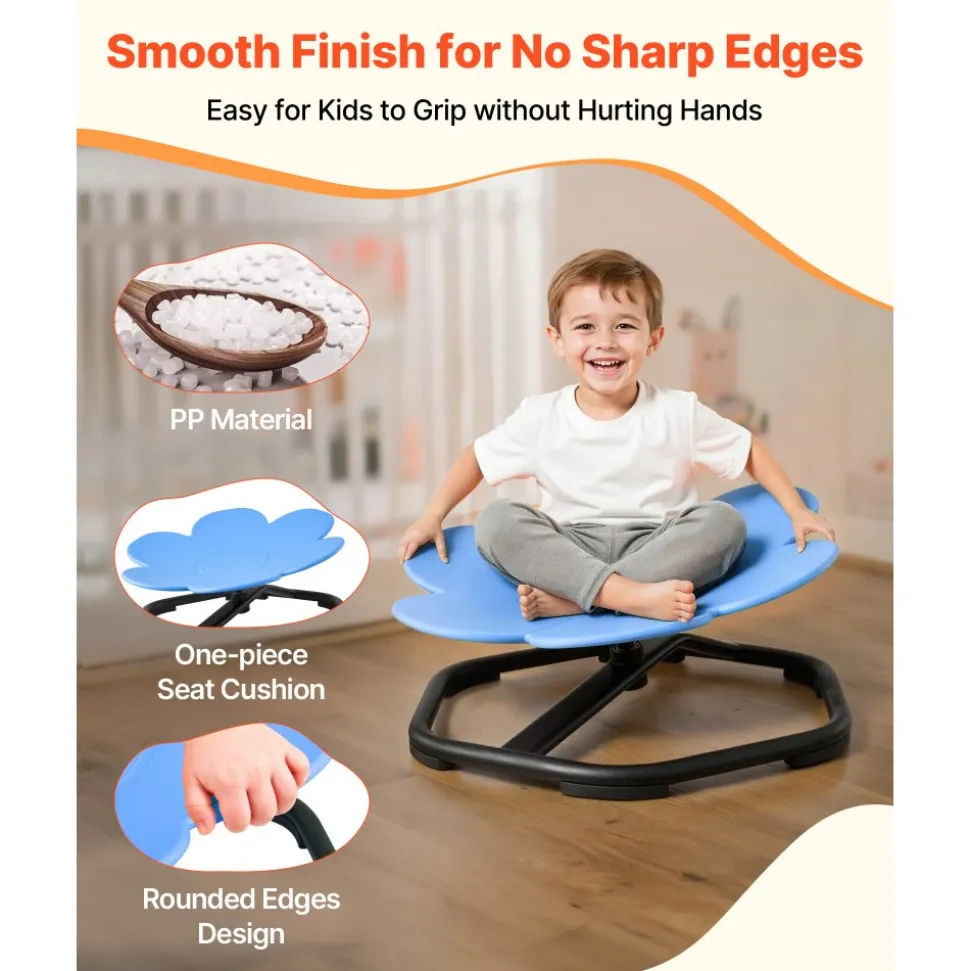 VEVOR Kids Swivel Chair, 220 lbs Capacity, Flower Shape Sensory Spinning Chair, Autistic Kids Sensory Toy Seat with Non-Slip Metal Base, Toddler Sit & Spin Seat for Coordination Balance Focus, Blue