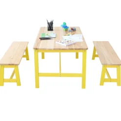 VEVOR Kids Table and Bench Set, Toddler Table and Chair Set of 3, Wood Activity Table for Art, Craft, Reading, Learning