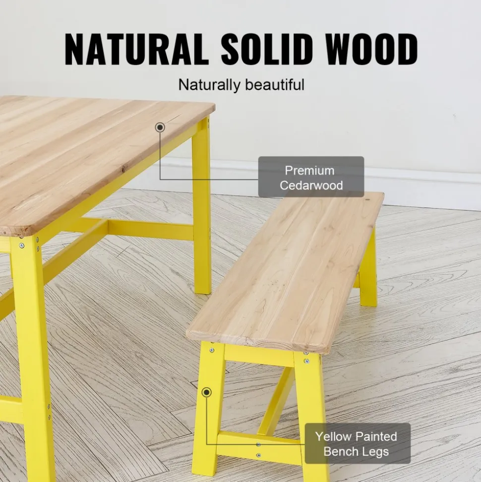 VEVOR Kids Table and Bench Set, Toddler Table and Chair Set of 3, Wood Activity Table for Art, Craft, Reading, Learning