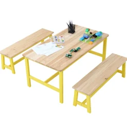 VEVOR Kids Table and Bench Set, Toddler Table and Chair Set of 3, Wood Activity Table for Art, Craft, Reading, Learning