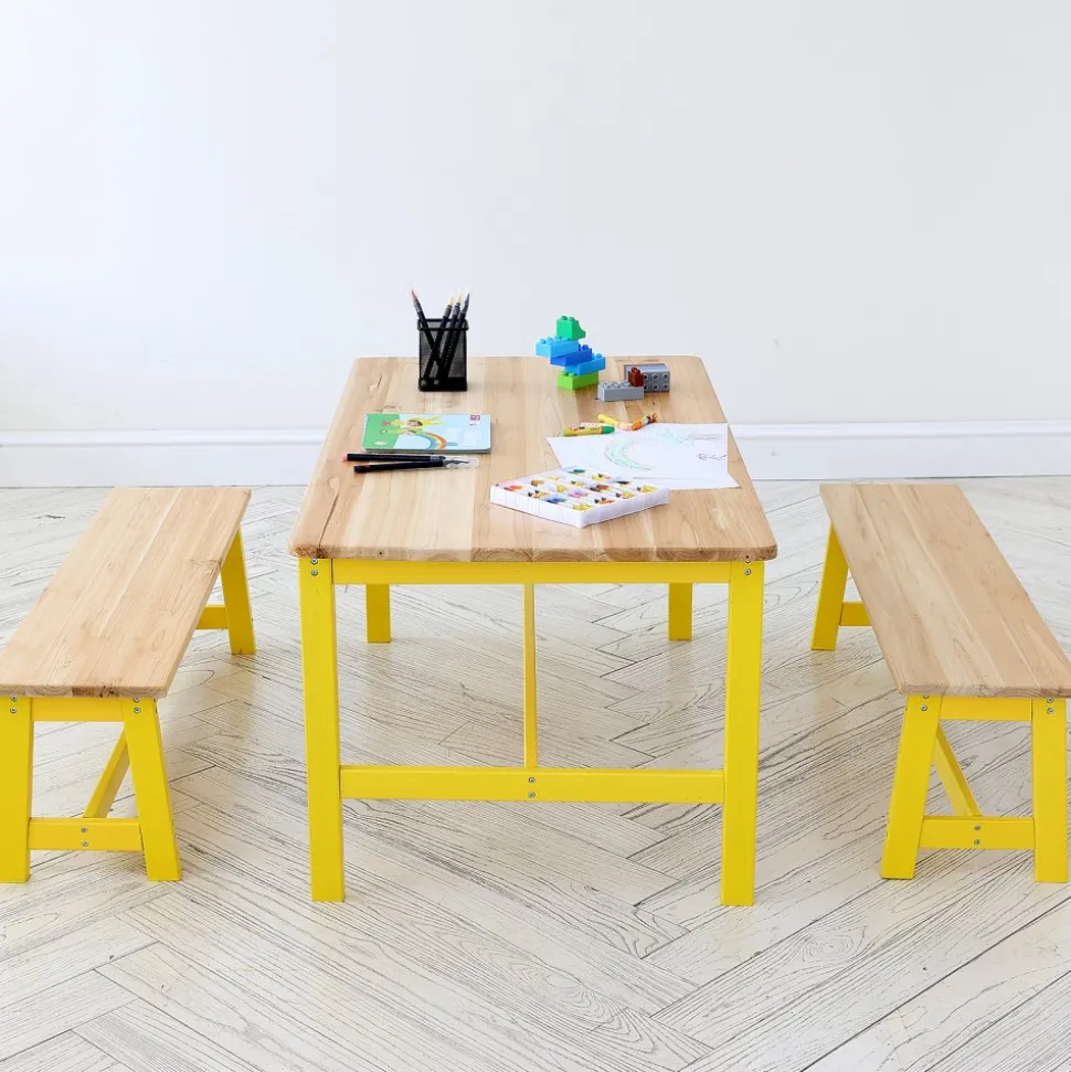 VEVOR Kids Table and Bench Set, Toddler Table and Chair Set of 3, Wood Activity Table for Art, Craft, Reading, Learning