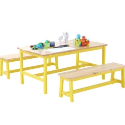 VEVOR Kids Table and Bench Set, Toddler Table and Chair Set of 3, Wood Activity Table for Art, Craft, Reading, Learning